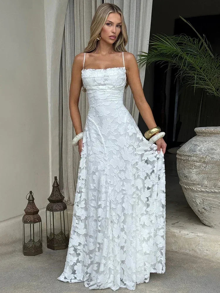 Mozision Robe longue sexy dos nu à fines bretelles pour femme, robe de soirée élégante épaules dénudées sans manches avec lacets pour club et soirée
