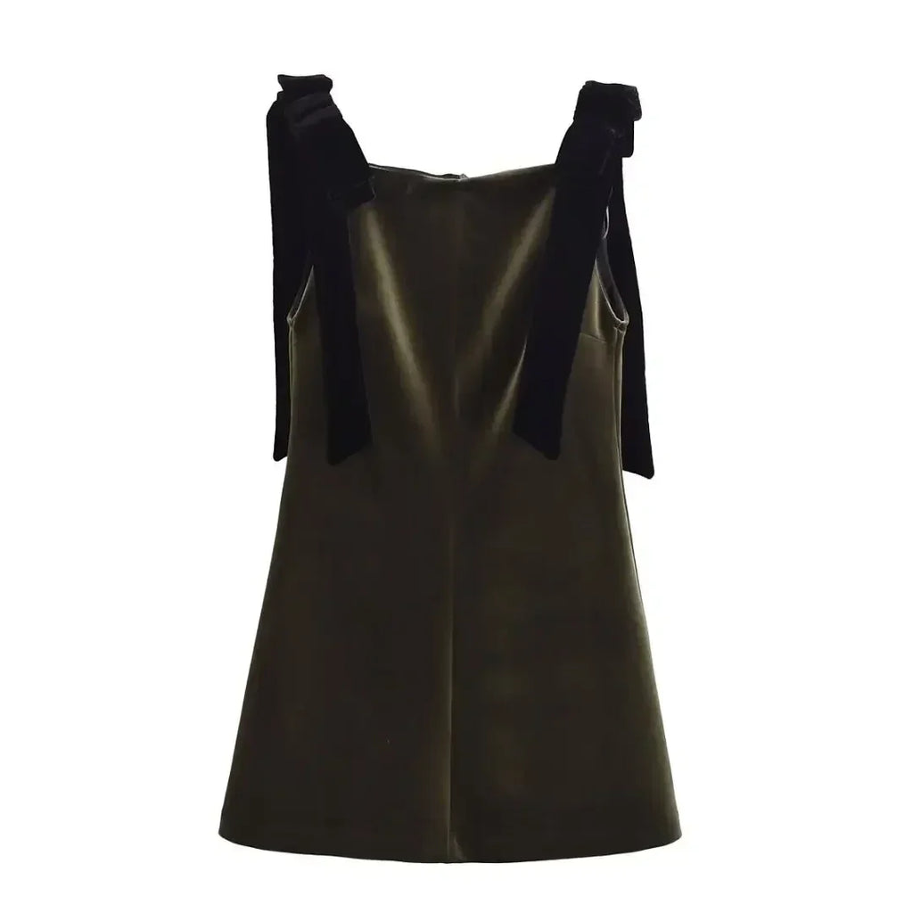 TFMLN Autumn New Women Dress 2024 Slim Chic Sleeveless Dress Bow Casual  Mini Frock Female Fashion Elegant Short Party Dress