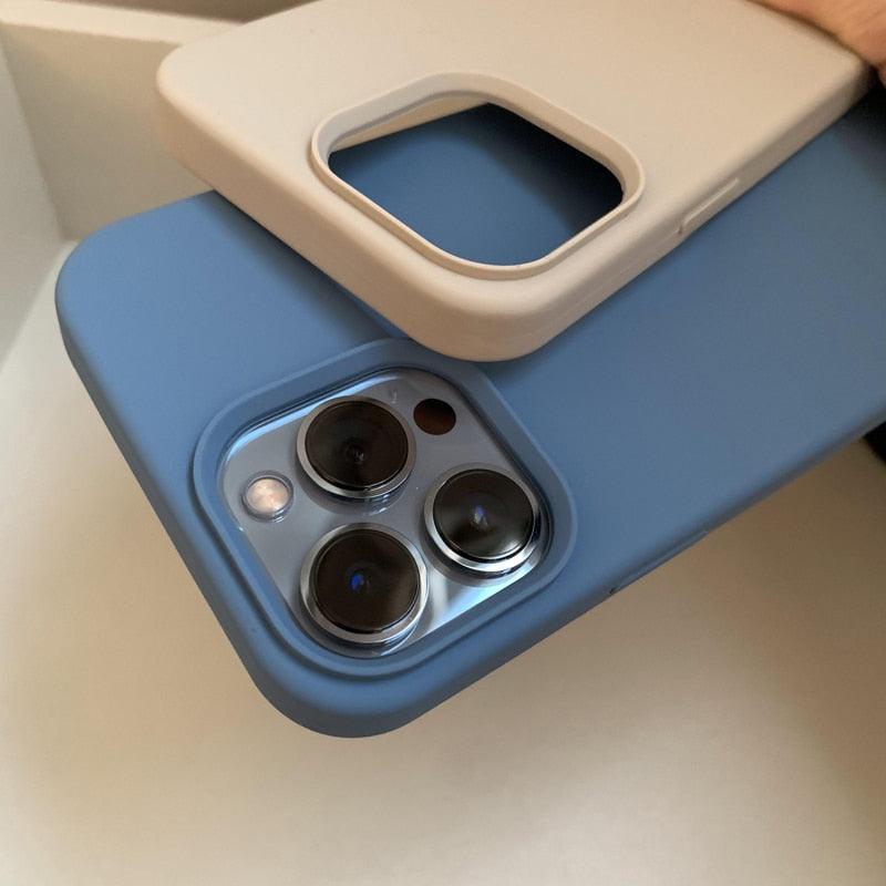 Coque de téléphone de base en caoutchouc souple et épais en silicone pour iPhone 14 13 Pro Max Coque de téléphone de luxe en silicone pour iPhone Coque de protection d'appareil photo classique de couleur unie