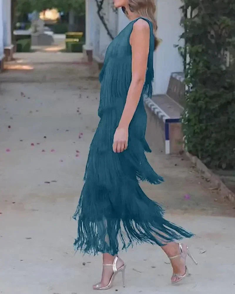 Robe asymétrique à franges, épaule dénudée, nouvelle collection Printemps-Été pour femme