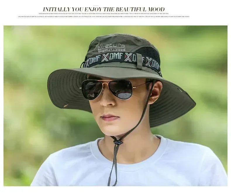 Chapeau Homme Pêche Extérieur Chapeau de Pêcheur Homme Chapeau de Soleil à Large Bord d'Été Chapeau de Pêche Pliable pour Jeune