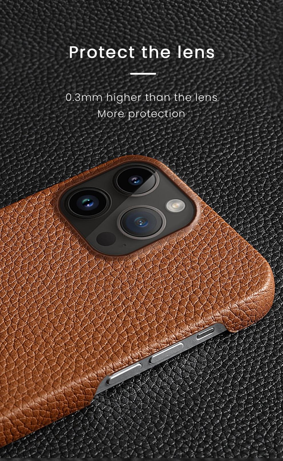 Étui de téléphone en cuir véritable pour iPhone 13 14 Pro Max 12 Mini 12 Pro Max Coque arrière Coque de téléphone en silicone orange fluo Compatible avec le chargement sans fil Coque de protection antichoc pour iPhone