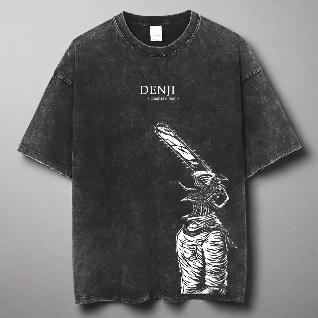 🪚 T-Shirt Graphique Vintage Délavé Chainsaw Man – Streetwear Harajuku