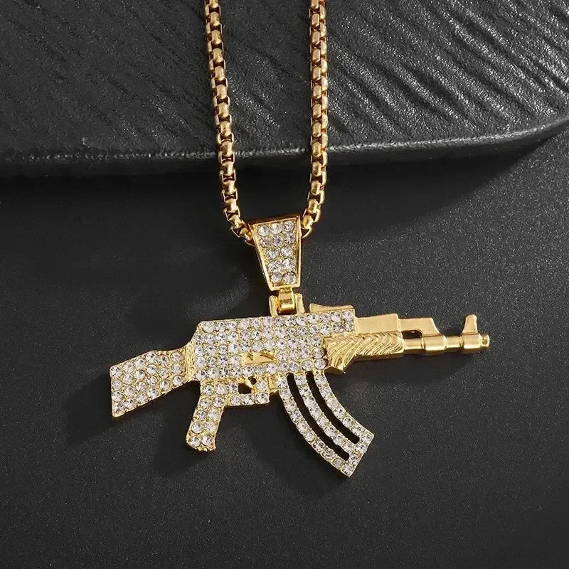 Collier pendentif fusil Hip-Hop Ak-47 pour hommes, bijoux personnalisés pour fêtes Hip-Hop Rock Rap Street