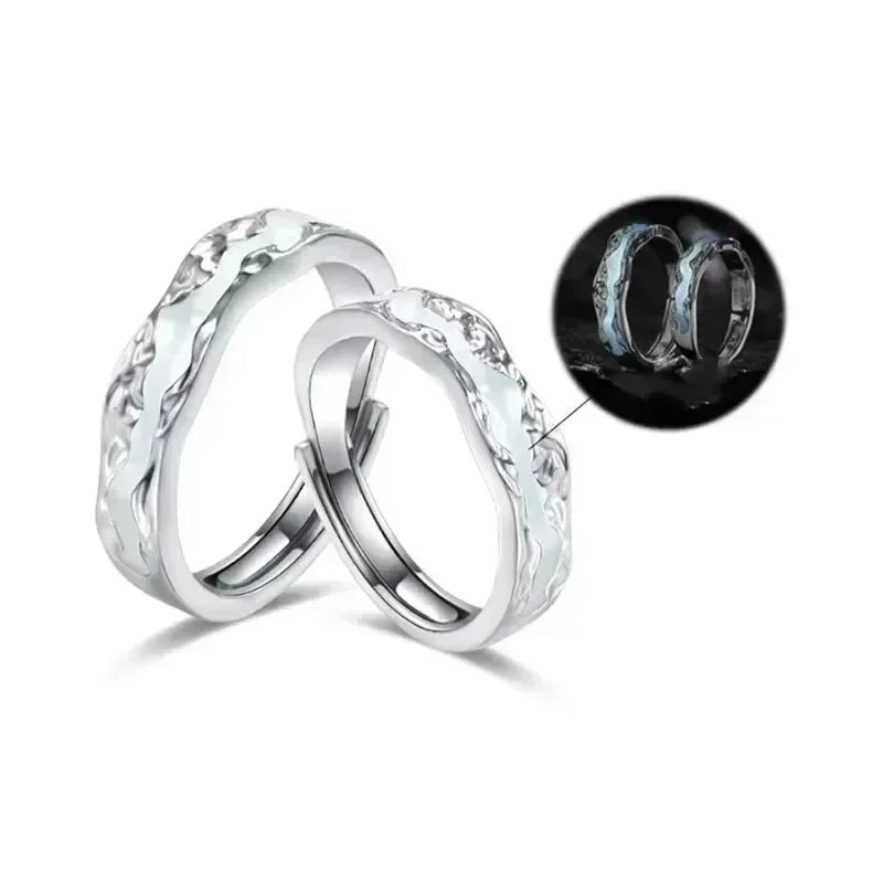 Nouvelle Bague Lumineuse Émail Réglable Vintage Luxe Amour Couple Anneaux Brille dans le Noir Bijoux Y2K Cadeaux Saint-Valentin