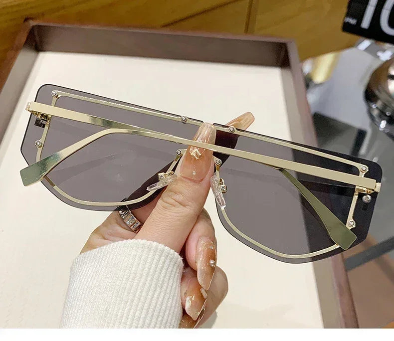 Lunettes de soleil à monture intégrée Lunettes de soleil sans monture haut de gamme Nouvelles lunettes de soleil en métal polygonal à la mode 90288