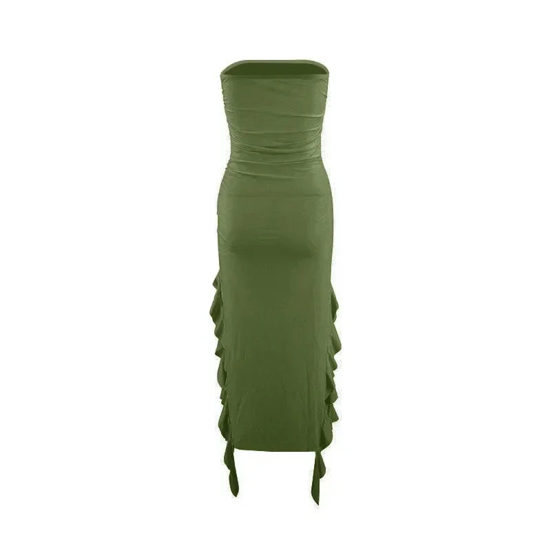 BWQ Robes longues pour femmes, fendues, sexy, moulantes, sans manches, robe méduse, mode pour filles chaudes, robe longue femme épaules dénudées