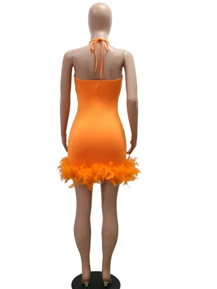 Beyprern Belle robe Glamour en maille à sequins et plumes, robe de soirée de luxe scintillante sans manches pour femme, tenues d'anniversaire