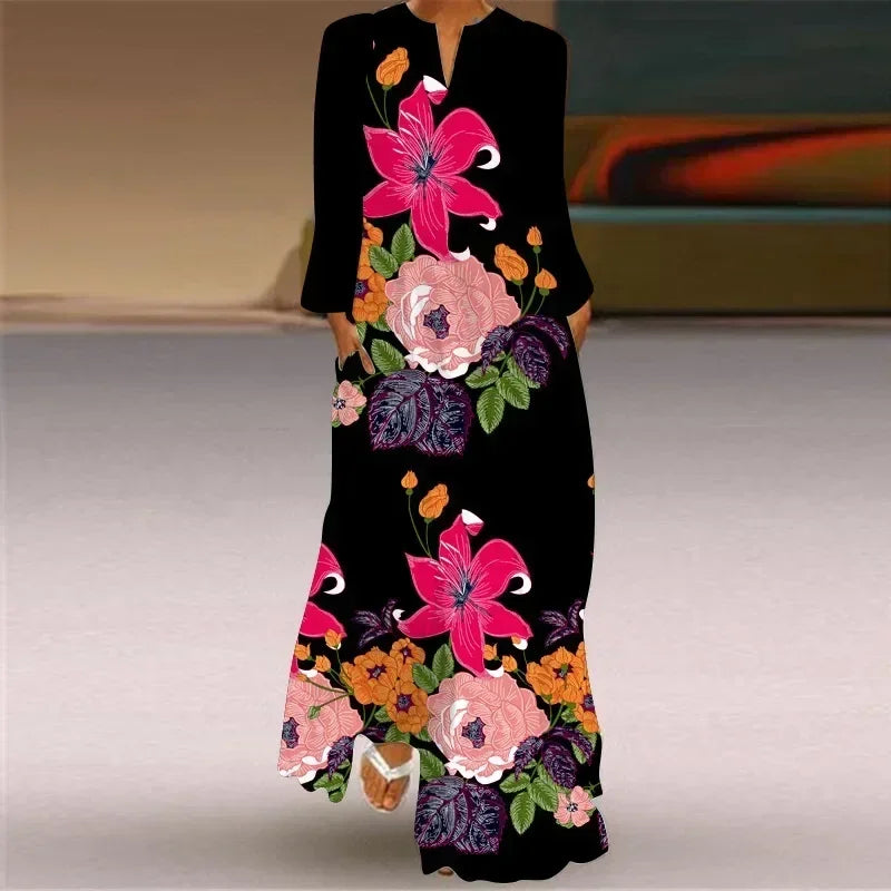 Robe longue maxi imprimée rétro mode Y2K à manches longues, ample, S-5XL