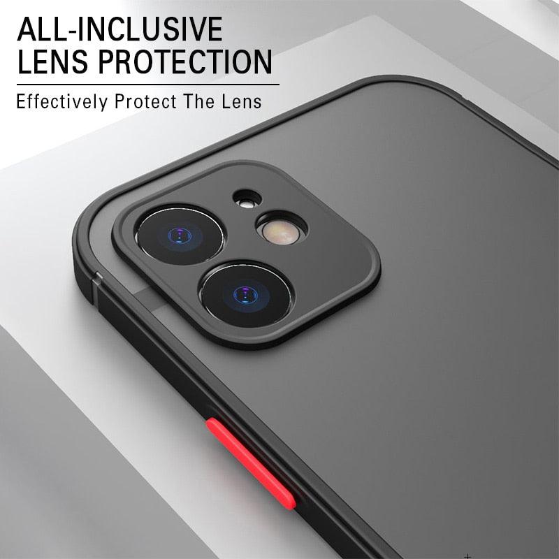 Coque antichoc de luxe pour iPhone 11 12 13 14 Pro Max Mini X XR XS, pare-chocs en silicone souple, coque rigide transparente, pare-chocs latéral souple et plat, coque arrière rigide transparente, étui de téléphone fin.