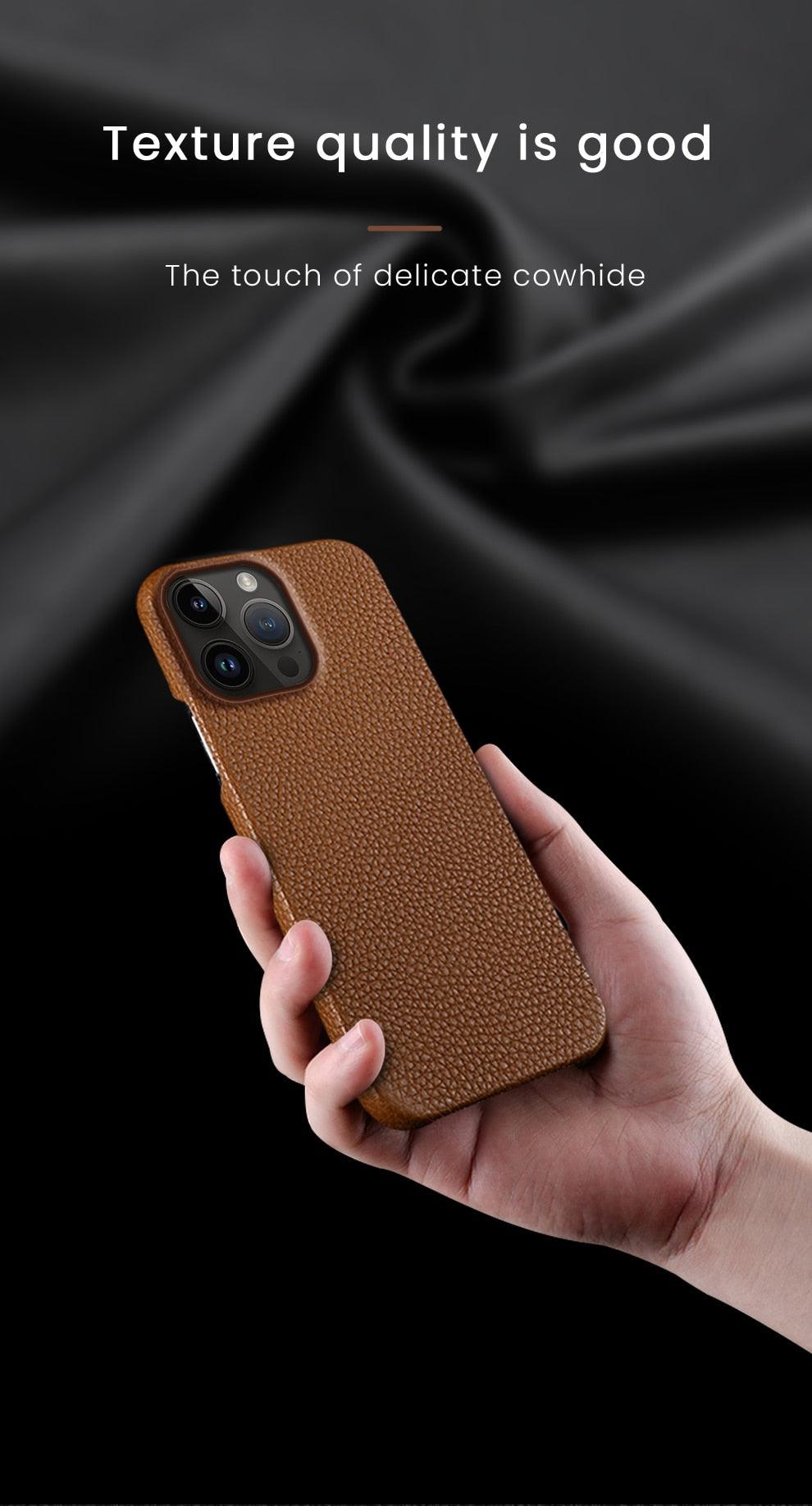 Étui de téléphone en cuir véritable pour iPhone 13 14 Pro Max 12 Mini 12 Pro Max Coque arrière Coque de téléphone en silicone orange fluo Compatible avec le chargement sans fil Coque de protection antichoc pour iPhone
