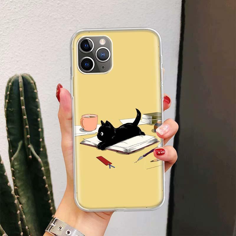 Coque de téléphone en silicone souple à motif de chat mignon et drôle pour iPhone 11 13 14 Pro Max 12 Mini X Xs Xr 6 6s 8 7 Plus Se 5 5s