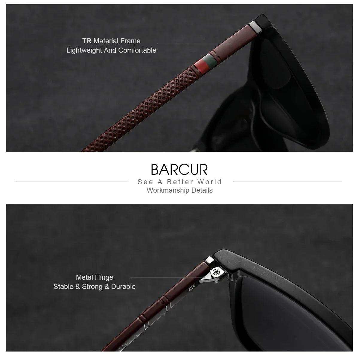 Lunettes de soleil polarisées carrées BARCUR pour hommes et femmes - Mode intemporelle UV400, monture à pois, style décontracté, lunettes durables en polycarbonate pour l'été, la conduite en extérieur, les voyages et les cadeaux