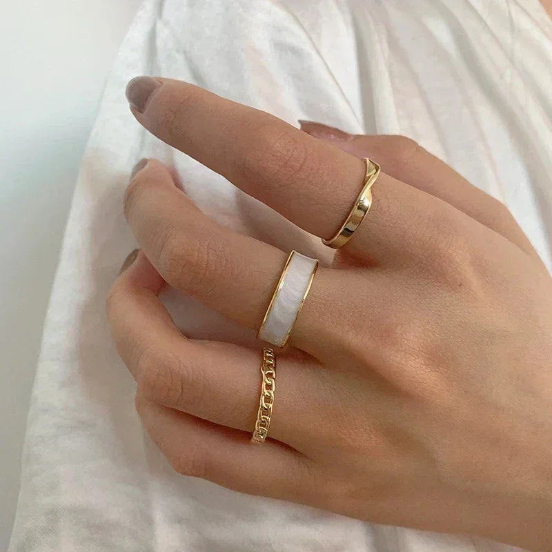Lot de 3 Bagues Ouvertes Réglables pour Femmes, Émail Blanc Vert Torsadé Tressé Géométrique, Set de Bagues Tendance, Bijoux Punk Personnalisés
