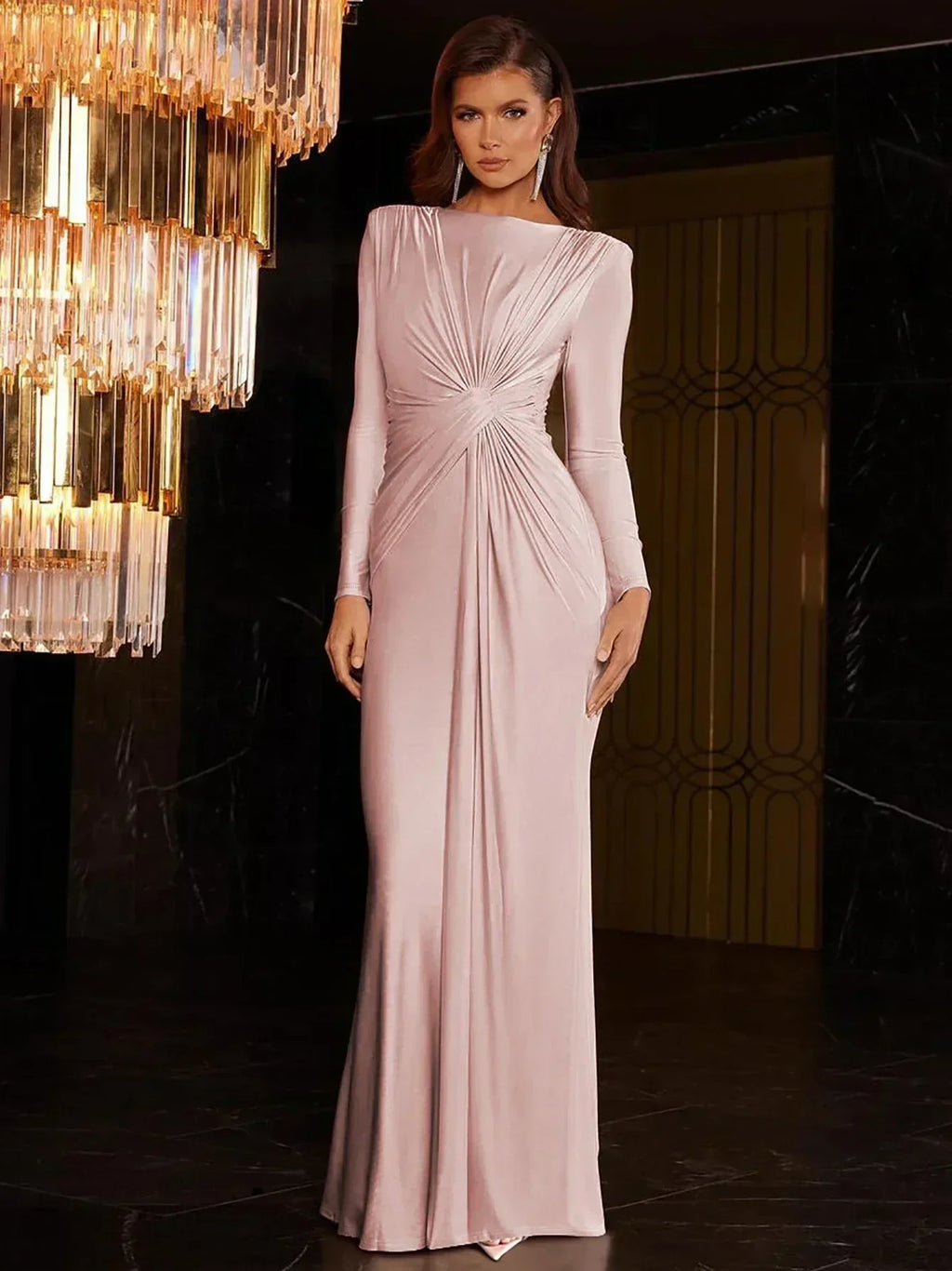 Robe longue Dulzura à manches longues et épaulettes, froncée, unie, élégante, pour bal de promo ou soirée, tenue d'automne et d'hiver pour femme