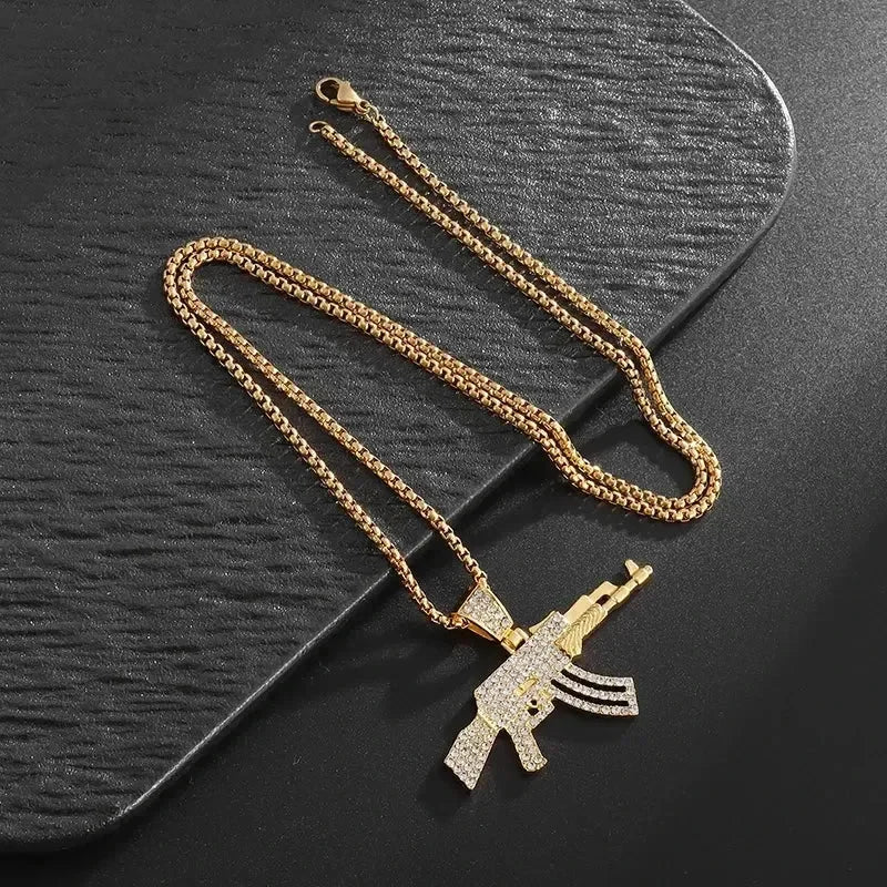 Collier pendentif fusil Hip-Hop Ak-47 pour hommes, bijoux personnalisés pour fêtes Hip-Hop Rock Rap Street