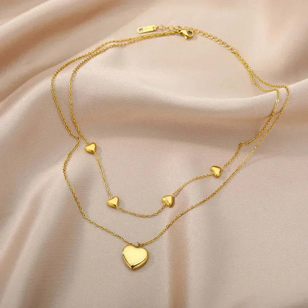 Collier multicouche cœur en acier inoxydable 316L pour femmes et filles, gothique, couleur or, chaîne de clavicule, pendentif ras du cou, cadeau d'anniversaire