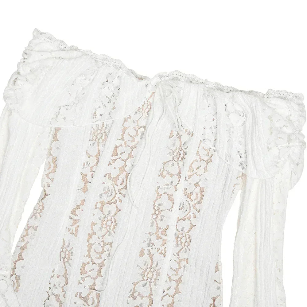 Robe courte moulante en dentelle Oligai pour femme, épaules dénudées, manches longues, sexy, pour club ou soirée, élégante, pour l'automne