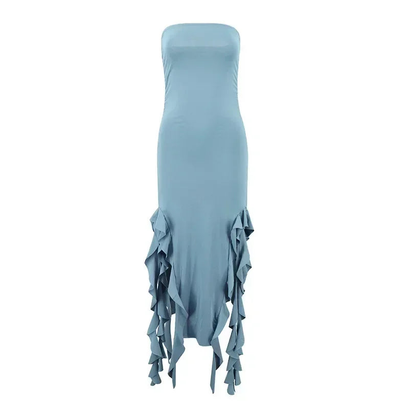 BWQ Robes longues pour femmes, fendues, sexy, moulantes, sans manches, robe méduse, mode pour filles chaudes, robe longue femme épaules dénudées