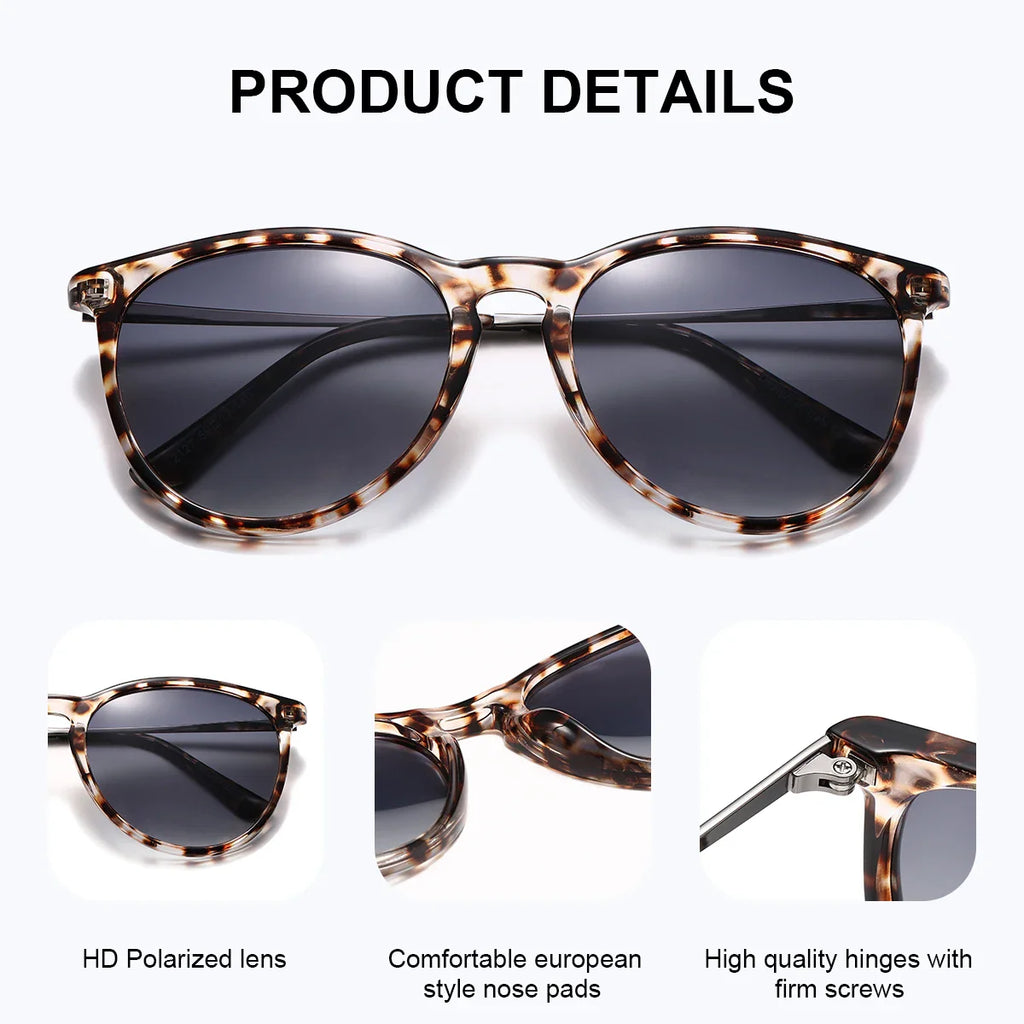 BARCUR Lunettes de soleil femme imprimé léopard bicolore œil de chat – Verres polarisés tendance UV400 dégradés en TAC pour voyages d'été et activités de plein air