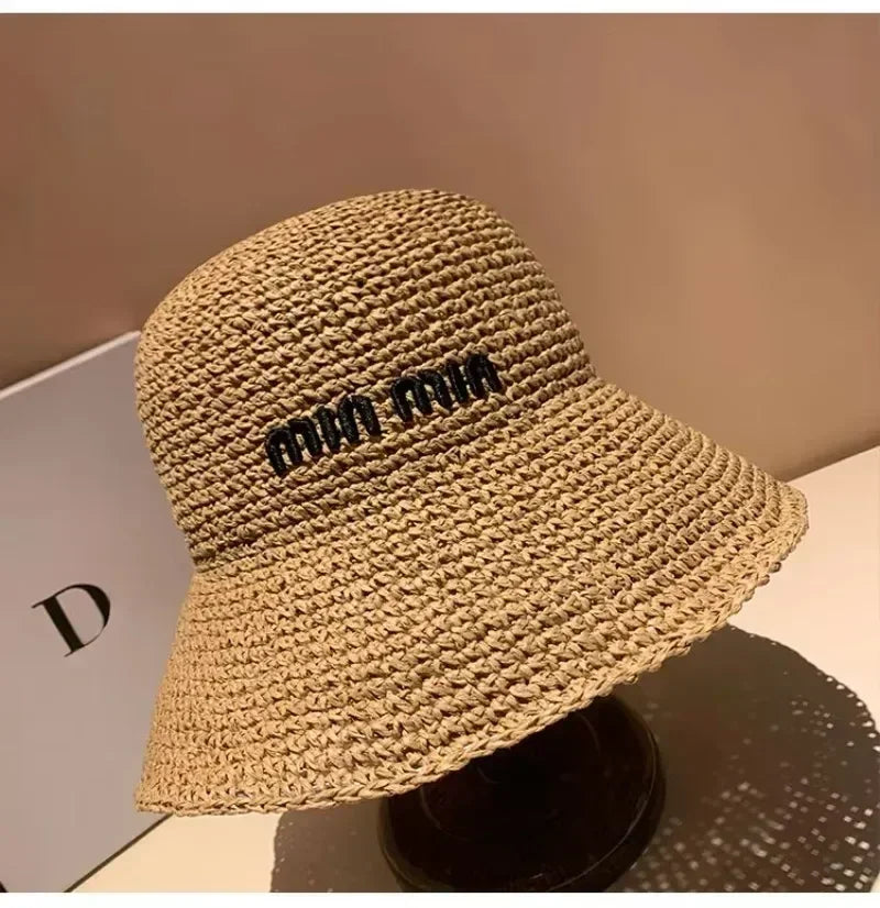 Chapeau de soleil en paille pour femmes 2025, grand bord large, pliable, pour la plage, style créateur, seau coréen pour l'extérieur