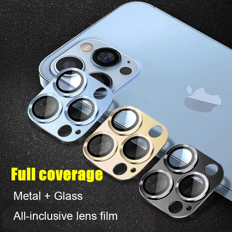 Protecteur d'objectif d'appareil photo pour iPhone 14 13 12 Pro Max 13Mini Verre trempé pour iPhone 11 13 14 Pro 14Plus Protecteur d'appareil photo en métal Film protecteur d'objectif d'appareil photo