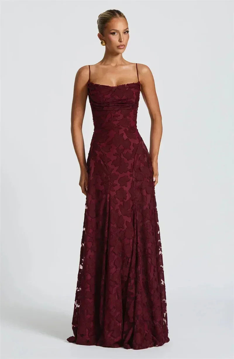 Mozision Robe longue sexy dos nu à fines bretelles pour femme, robe de soirée élégante épaules dénudées sans manches avec lacets pour club et soirée
