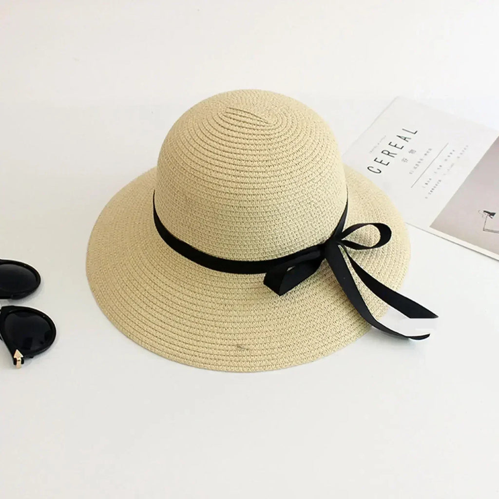 Chapeau de paille d'été à large bord, pliable, protection UV, pour femme, idéal pour la plage ou les voyages.