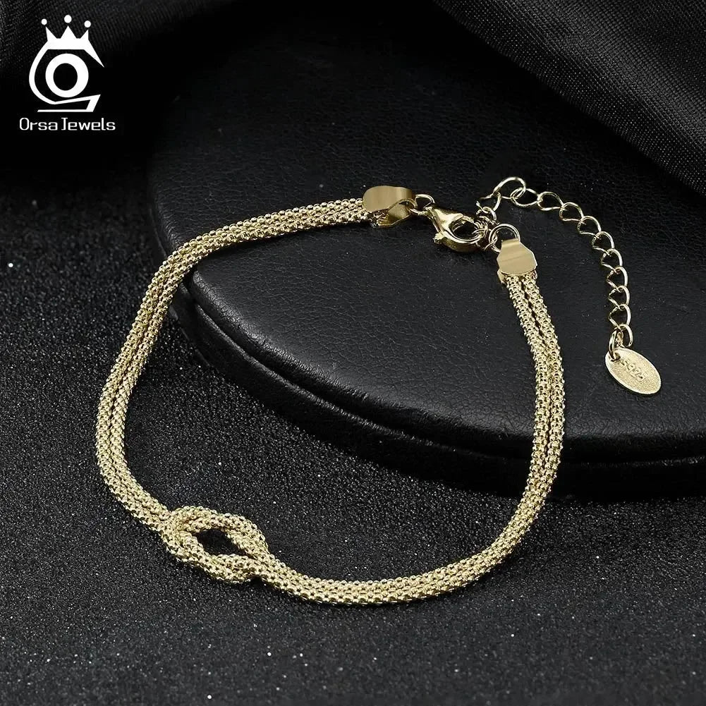 ORSA JEWELS Bracelet Double Couche Classique en Or 14K, Chaîne Épi de Maïs, Bijoux de Fête à la Mode en Argent Sterling 925 pour Femmes SB196