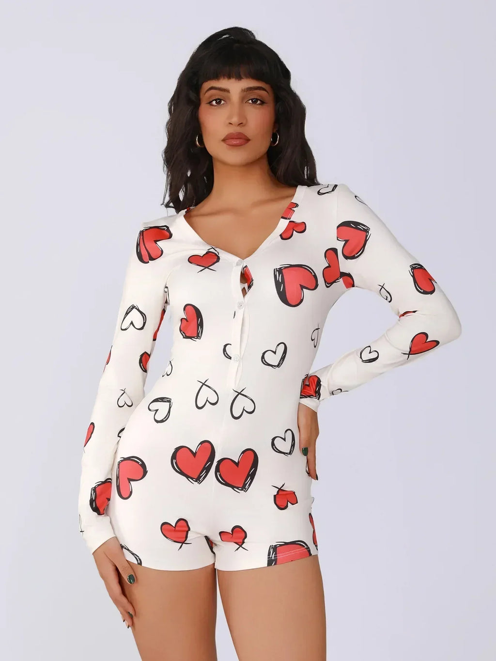 Combinaison une pièce pour femme, pyjama sexy pour fille, imprimé numérique cœur, ensemble manches courtes, short, vêtement d'intérieur