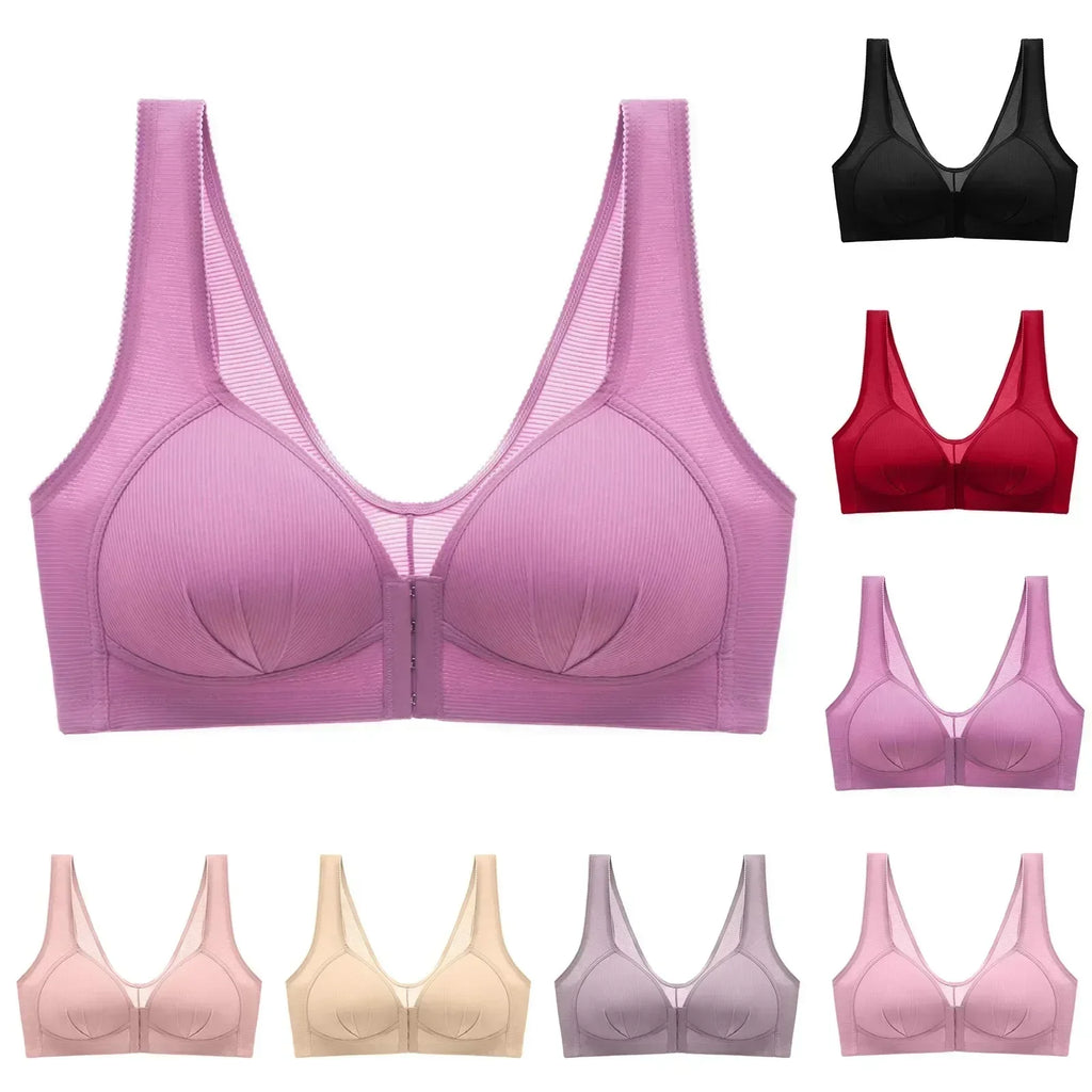WTEMPO Soutien-gorge en coton grande taille fin sans armature avec boucle avant, sous-vêtement confortable et push-up, collection douce lingerie