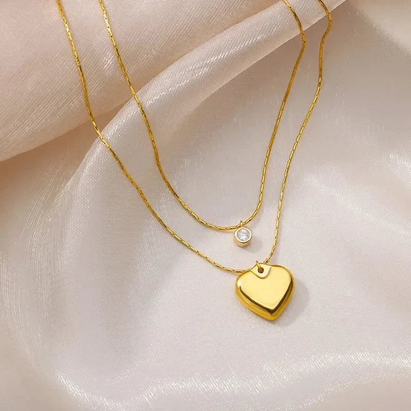 Collier multicouche cœur en acier inoxydable 316L pour femmes et filles, gothique, couleur or, chaîne de clavicule, pendentif ras du cou, cadeau d'anniversaire