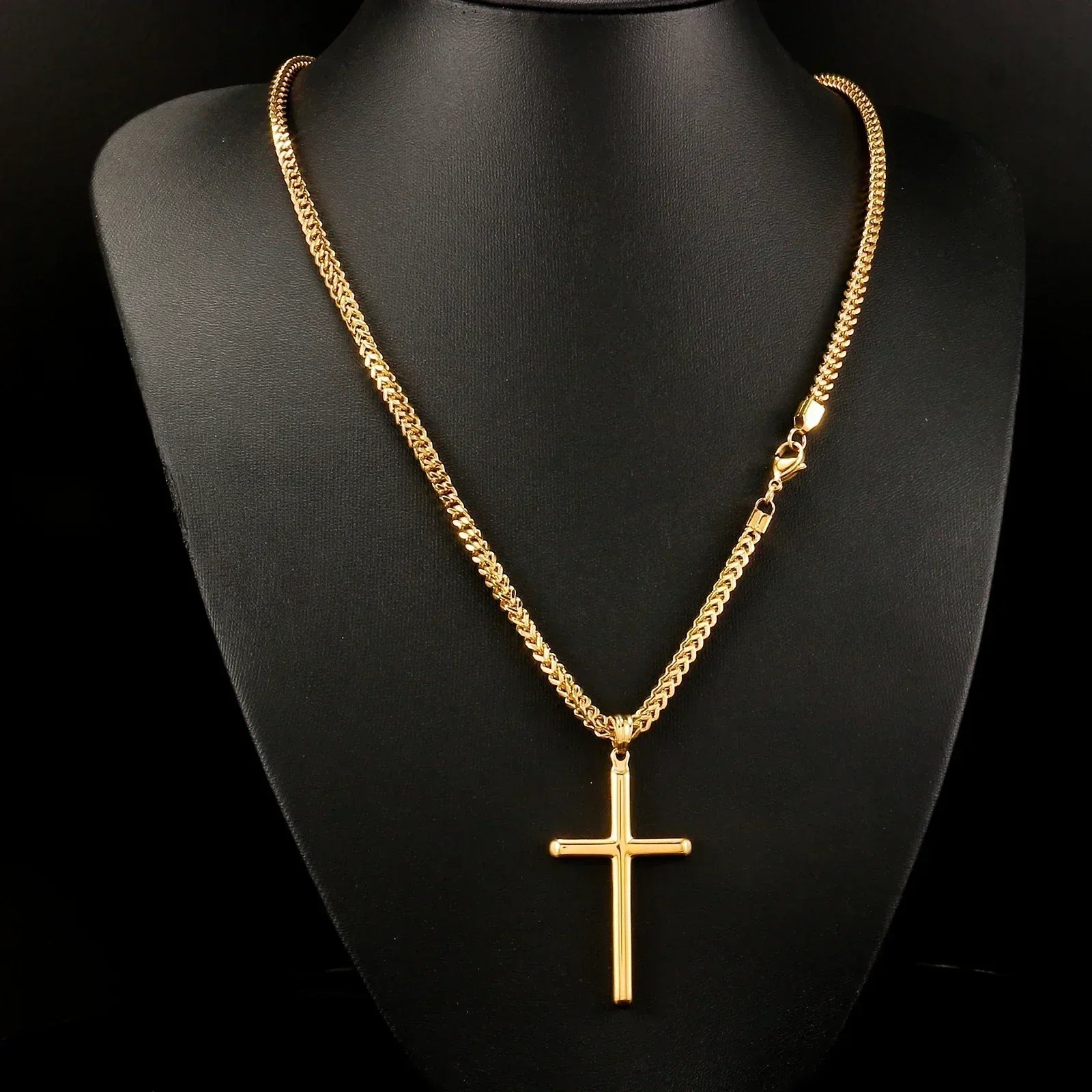 Chaîne à maillons avec pendentif croix punk pour hommes et femmes, en acier inoxydable 316L, collier hip-hop, bijoux de mode or et argent, cadeau étanche