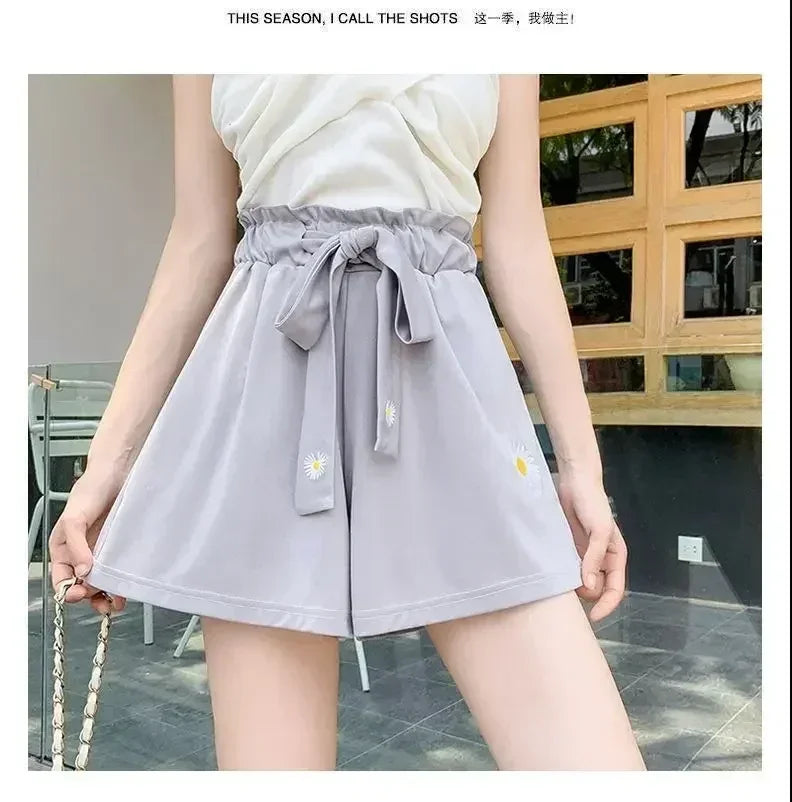 Short décontracté ample à taille haute pour femme, en tissu léger et noir, idéal pour l'été