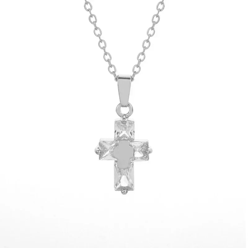 Collier pendentif croix en cristal délicat pour femmes et filles, élégant, pour fête, mariage, bijoux, amulette catholique, cadeau