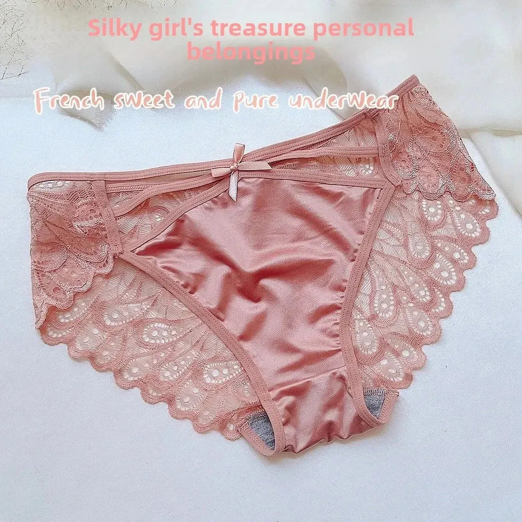 Short en soie grande taille pour femme, sexy, en dentelle évidée, respirant, culotte en satin