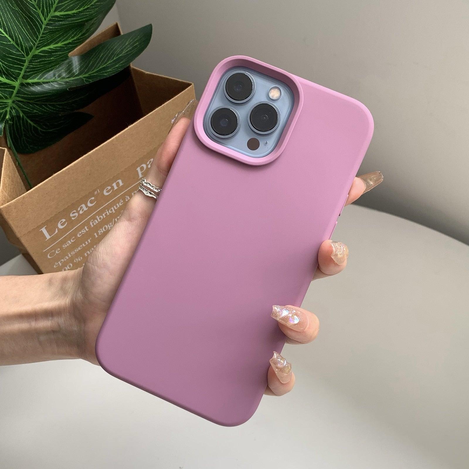 Coque de téléphone de base en caoutchouc souple et épais en silicone pour iPhone 14 13 Pro Max Coque de téléphone de luxe en silicone pour iPhone Coque de protection d'appareil photo classique de couleur unie