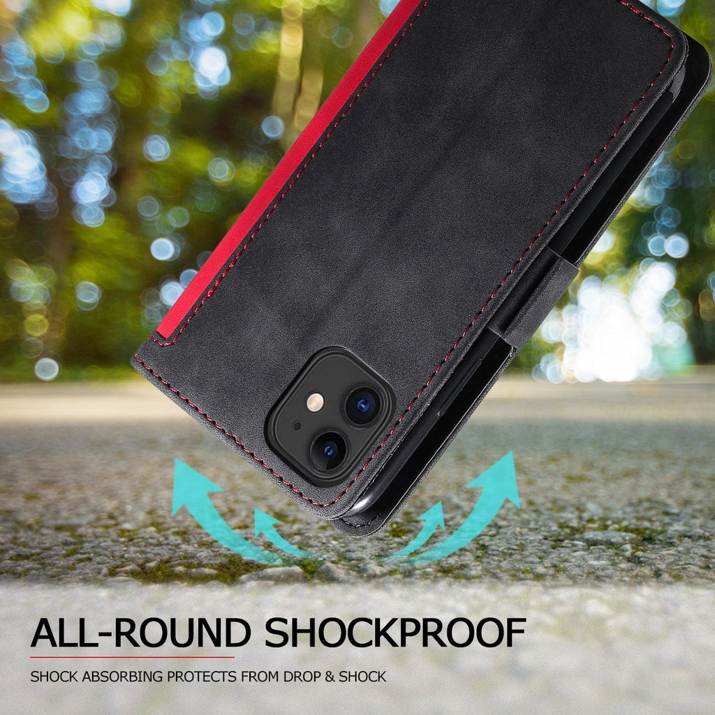 Étui portefeuille de luxe en cuir magnétique à rabat pour iPhone 14 13 12 Mini 11 Pro SE, avec porte-cartes, béquille, fentes pour cartes et argent, protection intégrale à 360°