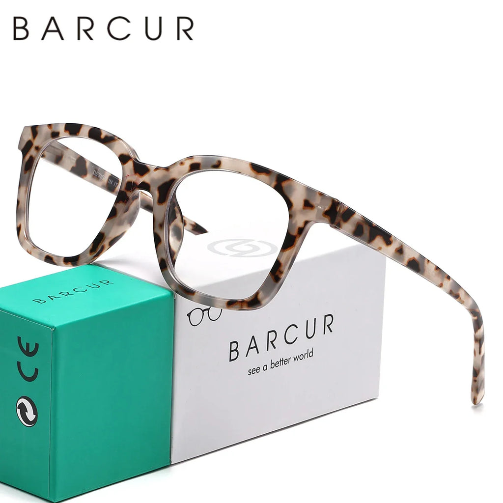 BARCUR Lunettes de Presbytie Rétro Tendance Motif Léopard pour Femmes Monture Rectangulaire en PC Multi-Degrés Durable avec Verres en Acrylique Transparent pour la Lecture ou le Travail