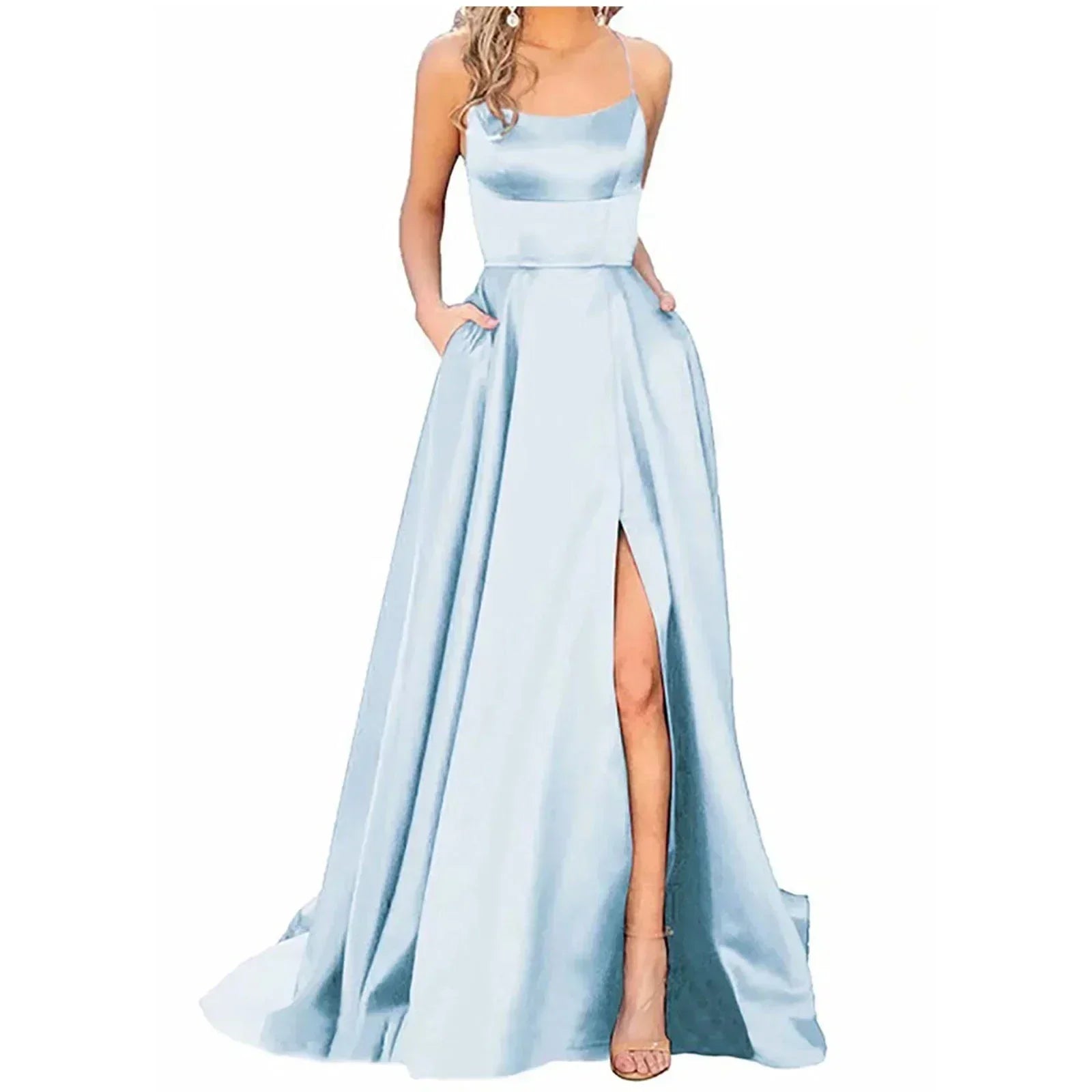 Robe de Demoiselle d'Honneur Bleu Marine pour Mariages Femme Invitée 2024 Sexy à Fines Bretelles Fendue Robes de Soirée Longues