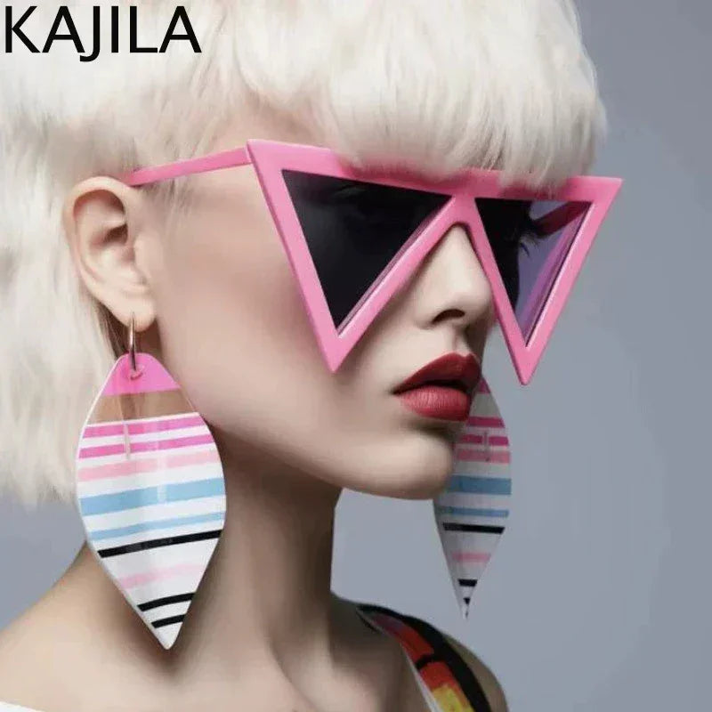 Lunettes de soleil triangulaires surdimensionnées de style punk pour femmes, grande monture 2025, marque de luxe, coupe-vent, protection UV400, pour dames