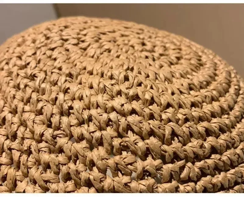 Chapeau de soleil en paille pour femmes 2025, grand bord large, pliable, pour la plage, style créateur, seau coréen pour l'extérieur