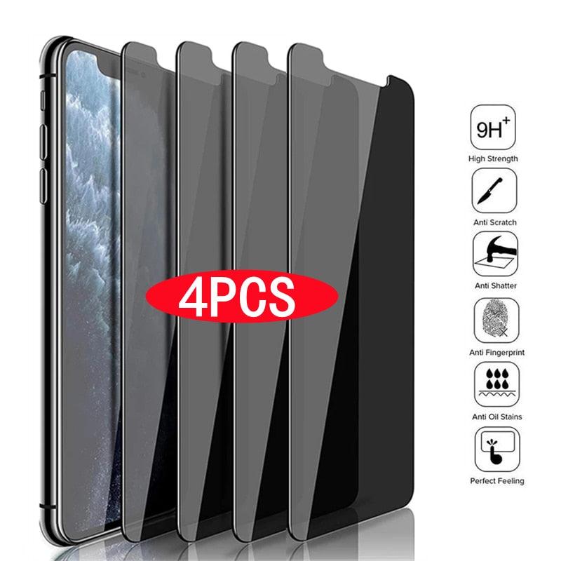 4 Pièces Verre Anti-Espion pour iPhone 13 Pro MAX 12 Pro Max Mini XS XR X 11 7 8 Plus Protection d'Écran Confidentialité Verre Anti-Reflet Cadre d'Installation Facile Compatible Coque Protecteur d'Écran en Verre Trempé Premium pour iPhone