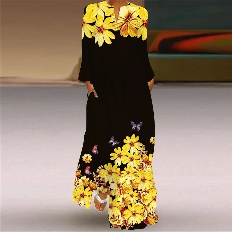 Robe longue maxi imprimée rétro mode Y2K à manches longues, ample, S-5XL