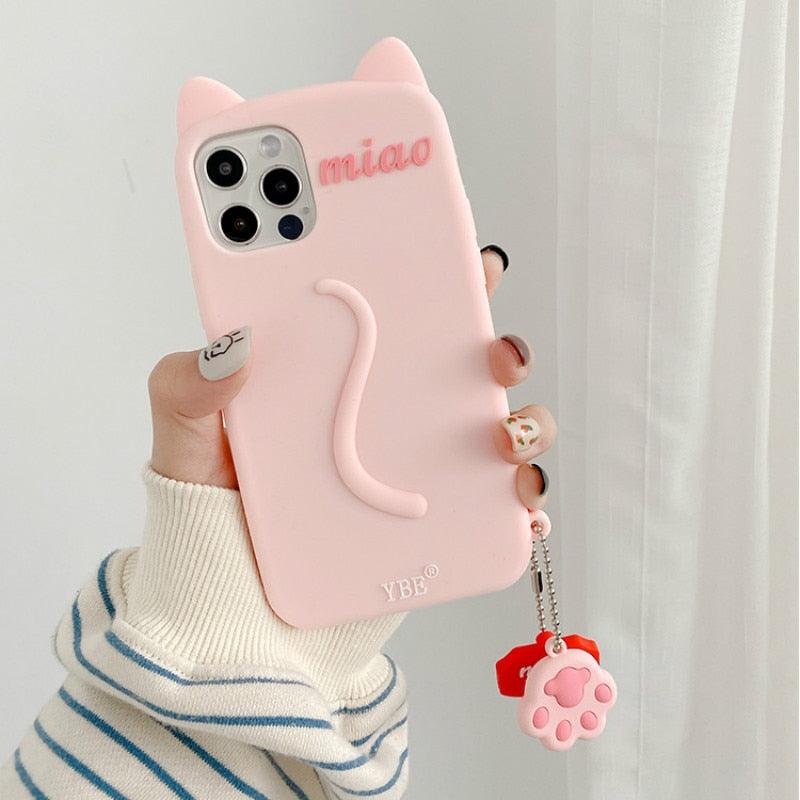 Coque de Téléphone Mignonne Oreilles de Chat Dessin Animé pour iPhone 14 12 13 11 Pro Max X XR XS 7 14 Plus Étui Souple en Silicone Mat Antichoc Design Chat Amusant Coque Arrière Mignonne