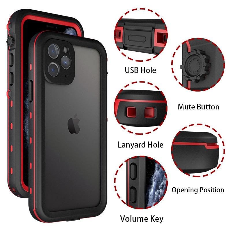 Coque étanche pour iPhone 14 13 12 11 Pro Max 14Plus 12Pro Coque durable étanche Sport 360 Protection iPhone12 Mini Coque étanche pour iPhone résistante aux chutes Arrière transparent