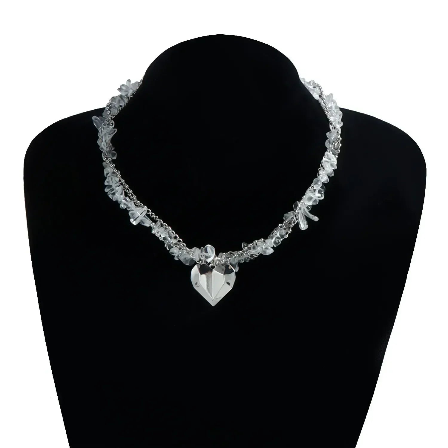 Collier Cœur Perlé Tendance pour Femmes Style Bohème Élégant Chaîne en Cristal Irrégulier Ras du Cou Y2K Exquis Cadeau de Fête Bijoux Accessoires