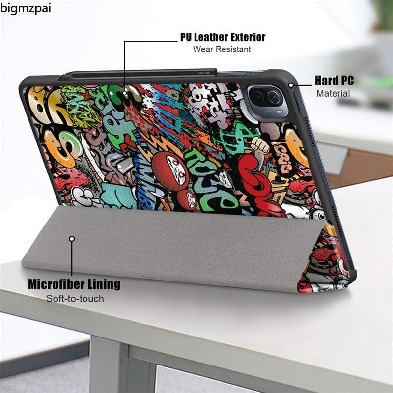 Redmi Pad 2022 10.6 Pour Tablette Xiaomi Pad 5 Étui Enfants Pliant Smart Cover Cuir Housse de Protection Mi Pad 5 Pro Étui Support Fonction Cuir Housse Imprimé Cuir de Haute Qualité Housse de Protection