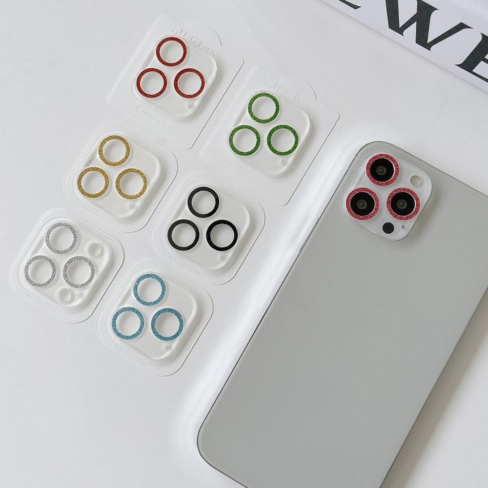 Verre de protection d'objectif à paillettes pour iPhone 14 13 12 Pro Max 11 Mini, cache d'objectif arrière en diamant pour iPhone 14Pro 13Pro 13, protection scintillante brillante pour objectif en verre trempé