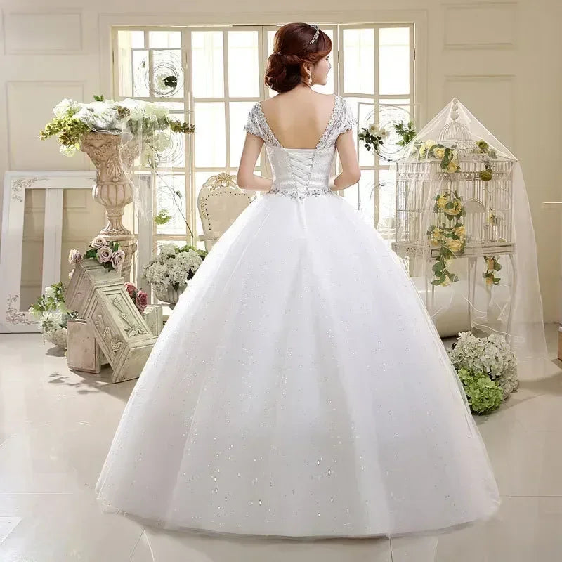 Robe de mariée grande taille, photo réelle, rouge, blanche pure, dentelle, col rond, paillettes, robes de mariée pas cher, robes de princesse, HS587